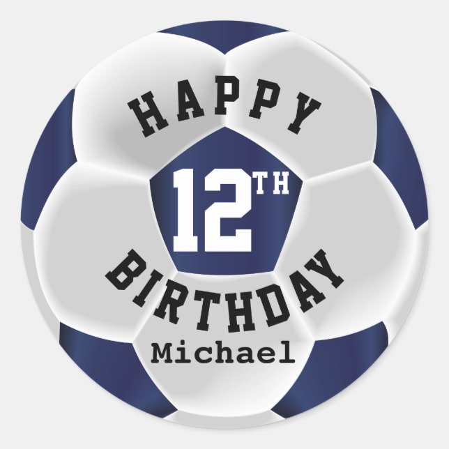 Happy 00th Birthday - Dark Blue Soccer Ball Classic Round Sticker (Front)