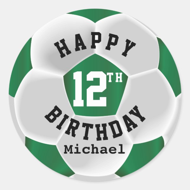 Happy 00th Birthday - Dark Green Soccer Ball Classic Round Sticker (Front)