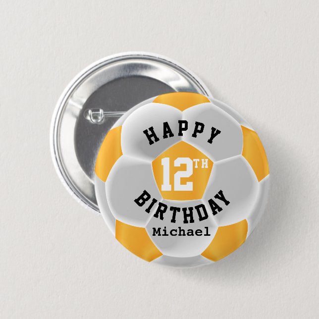 Happy 00th Birthday - Gold Yellow Soccer Ball 6 Cm Round Badge (Front & Back)