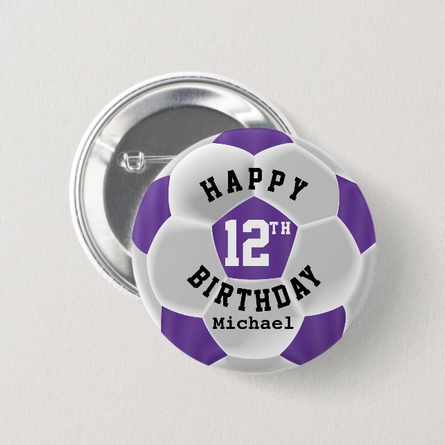 Happy 00th Birthday - Purple Soccer Ball 6 Cm Round Badge (Front & Back)
