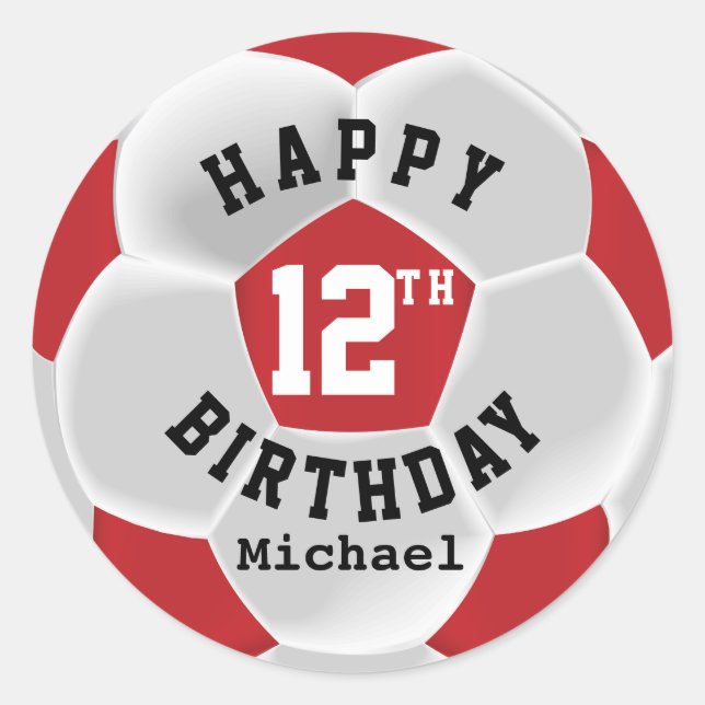 Happy 00th Birthday - Red Soccer Ball Classic Round Sticker (Front)