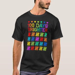 Happy 100 Days Brighter Colourful Tally Mark Back  T-Shirt