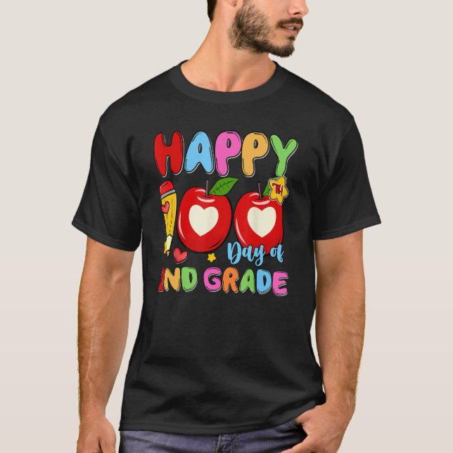 Happy 100 Days Of 2nd Grade Pencil Apples Kids Tea T-Shirt (Front)