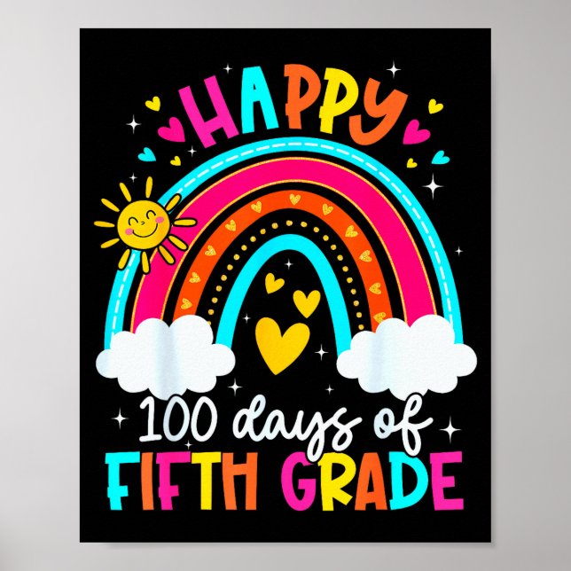 Happy 100 Days Of 5th Grade Kids Teacher 100th Day Poster (Front)