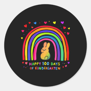 Happy 100 Days Of Kindergarten Rainbow Bunny Cute Classic Round Sticker