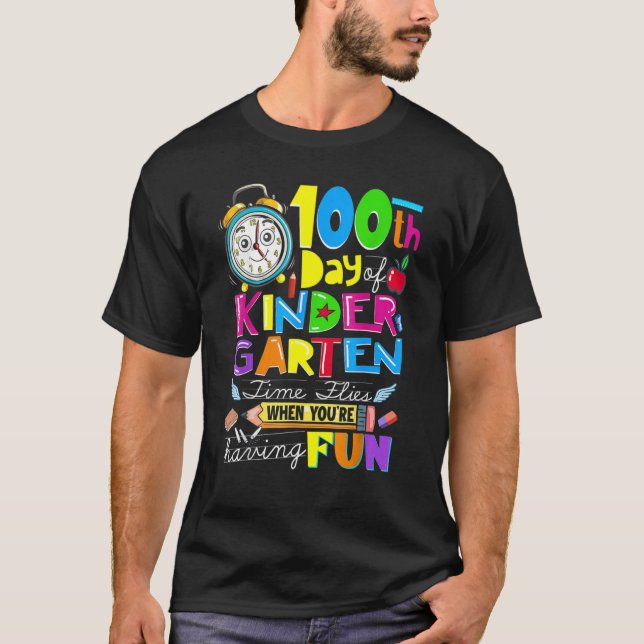 Happy 100 Days Of Kindergarten School Teachers Kid T-Shirt (Front)