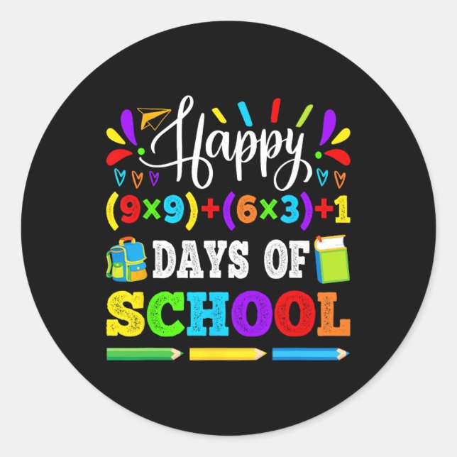 Happy 100 Days Of School 100th Math Equation Teach Classic Round Sticker (Front)