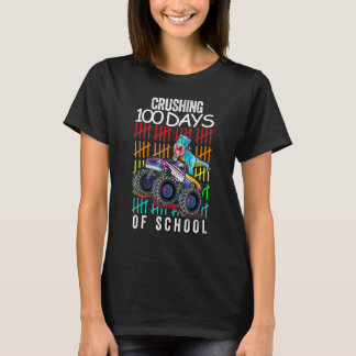 Happy 100 Days Of School  Boys Dino  Monster Truck T-Shirt