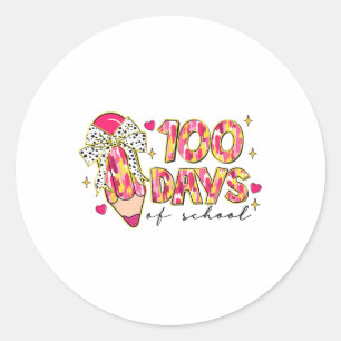 Happy 100 Days Of School Coquette Bow Pencil Teach Classic Round Sticker