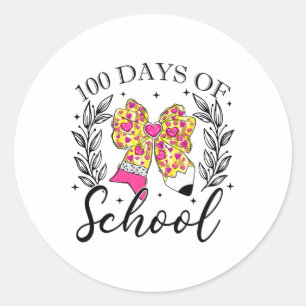 Happy 100 Days Of School Coquette Bow Pencil Teach Classic Round Sticker