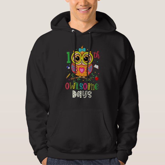 Happy 100 Days Of School Cute Owl Teacher Kids 100 Hoodie (Front)