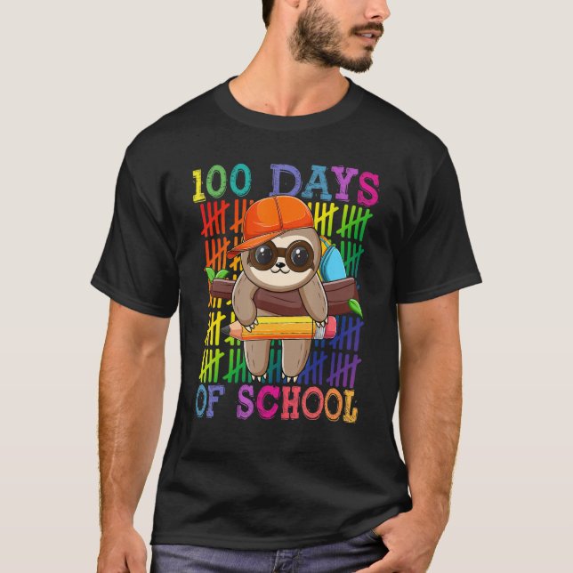 Happy 100 Days Of School Cute Sloth  Happy 100th D T-Shirt (Front)