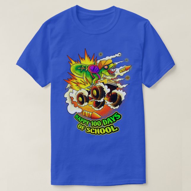 happy 100 days of school dinosaur monster truck 10 T-Shirt (Design Front)
