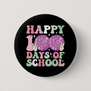 Happy 100 Days Of School Disco Ball Groovy Retro 6 Cm Round Badge