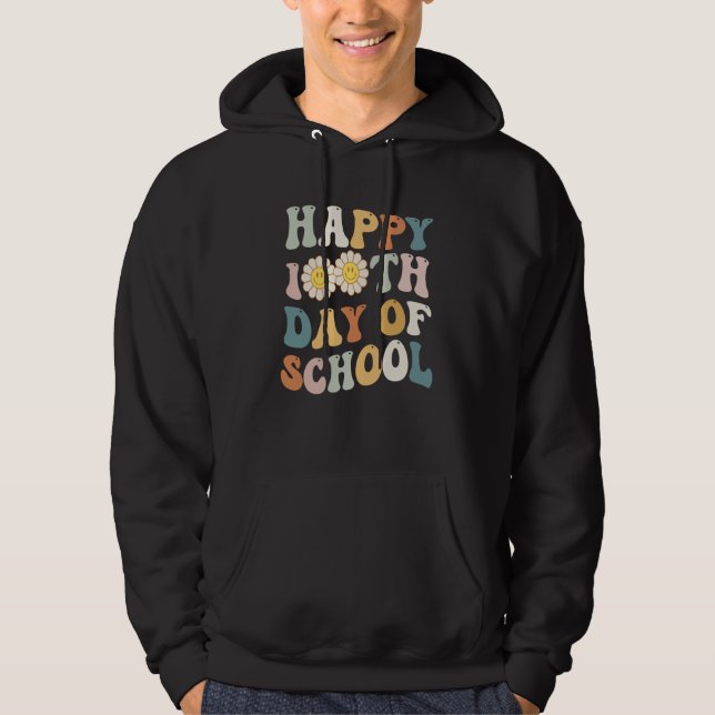 Happy 100 Days of School for Teacher Retro Groovy  Hoodie (Front)