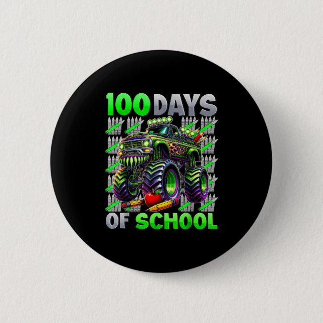 Happy 100 Days Of School Funny Monster Truck Stude 6 Cm Round Badge (Front)