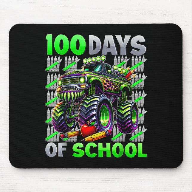 Happy 100 Days Of School Funny Monster Truck Stude Mouse Mat (Front)