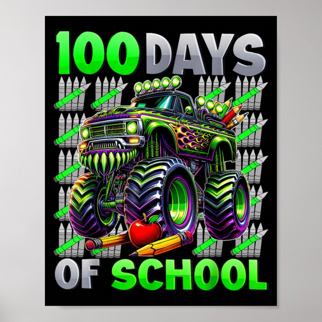 Happy 100 Days Of School Funny Monster Truck Stude Poster (Front)
