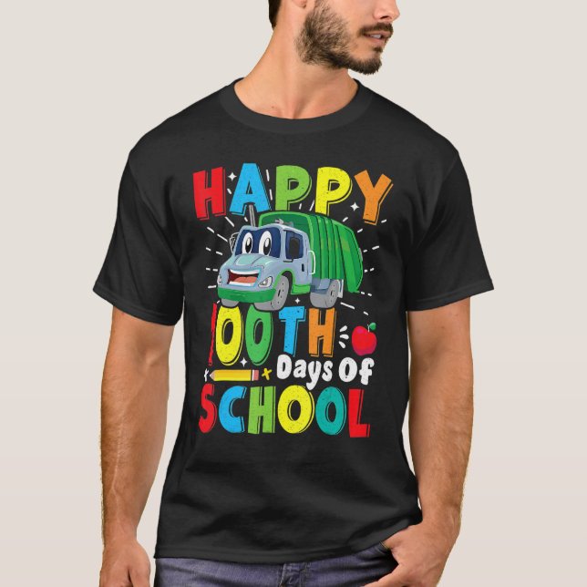 Happy 100 Days Of School Garbage Truck Boys Kids T T-Shirt (Front)