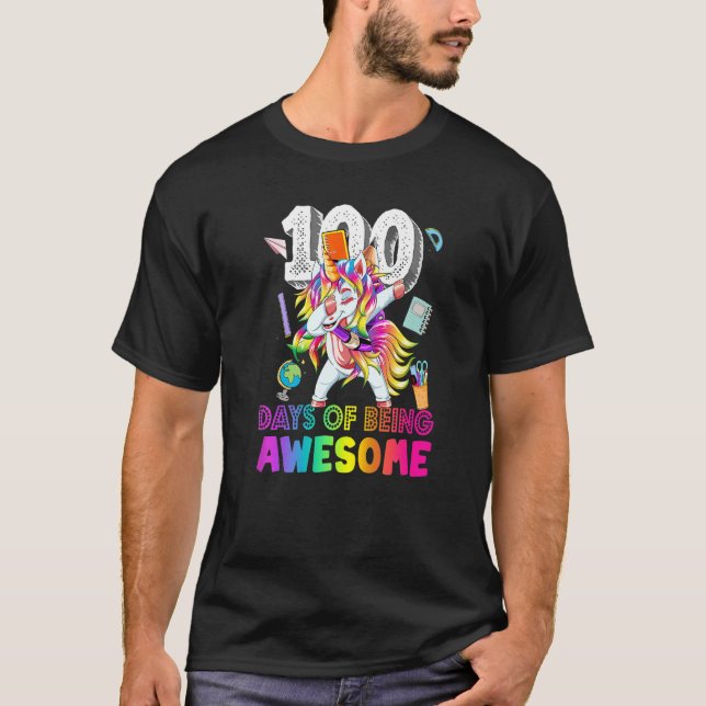 Happy 100 Days Of School  Girls Dabbing Unicorn T-Shirt (Front)