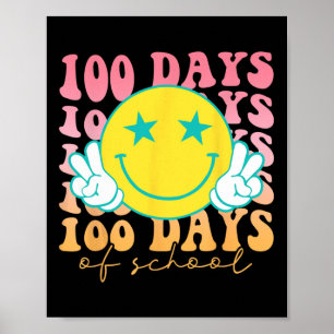 Happy 100 Days Of School Happy Smiling Face Retro Poster