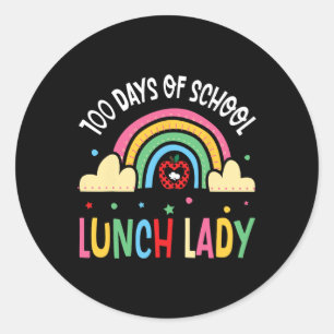 Happy 100 Days Of School Lunch Lady Rainbow Celebr Classic Round Sticker