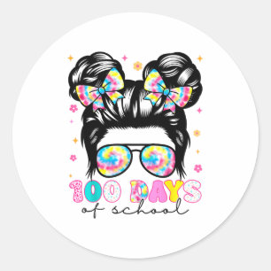 Happy 100 Days Of School Messy Bun Girls 100th Day Classic Round Sticker