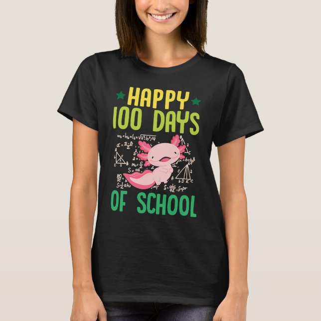 Happy 100 Days Of School Pet Axolotl  Math Teacher T-Shirt (Front)