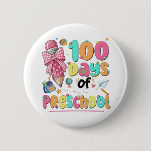 Happy 100 Days of School Pink Bow 6 Cm Round Badge