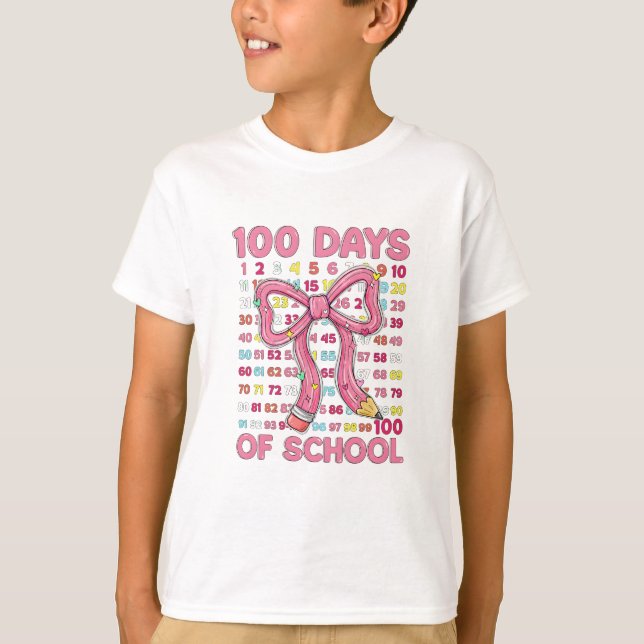 Happy 100 Days of School Pink Bow T-Shirt (Front)