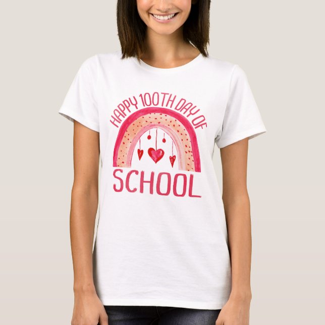 Happy 100 Days of School Rainbow Student Teacher T-Shirt (Front)