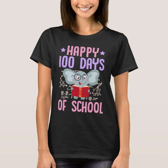 Happy 100 Days Of School Reading Elephant Math Tea T-Shirt (Front)