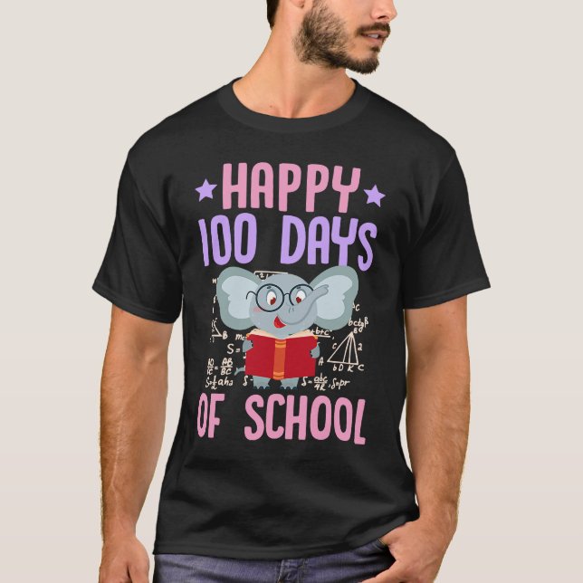 Happy 100 Days Of School Reading Elephant Math Tea T-Shirt (Front)