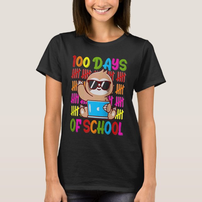 Happy 100 Days of School Sloth Teacher Kid Student T-Shirt (Front)