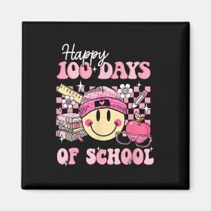 Happy 100 Days Of School Teacher Kids Retro Groovy Magnet