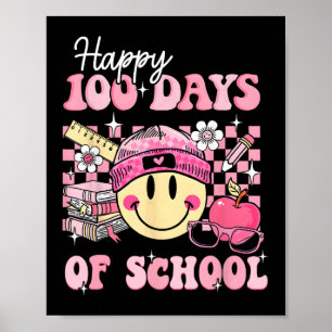Happy 100 Days Of School Teacher Kids Retro Groovy Poster