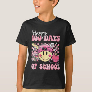 Happy 100 Days Of School Teacher Kids Retro Groovy T-Shirt