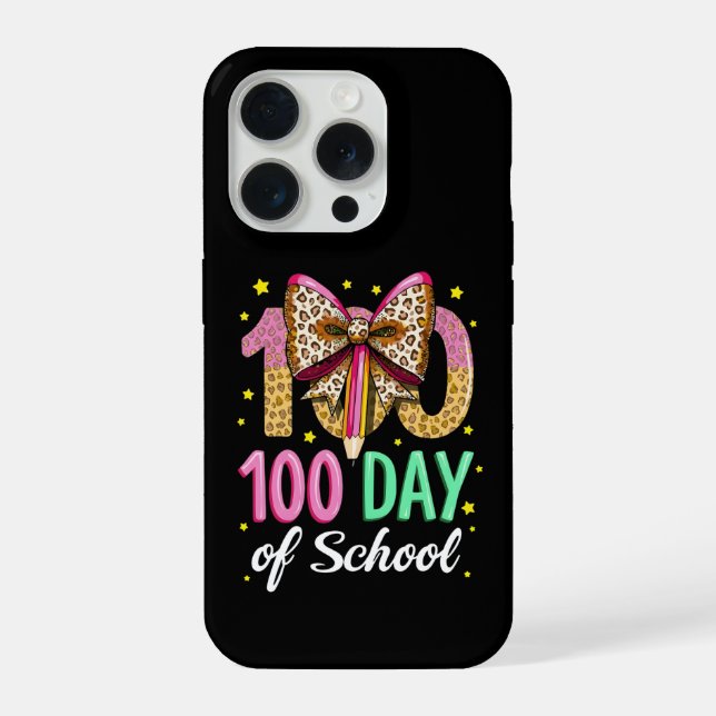 Happy 100 Days of School Teachers Cute Pink Bow iPhone Case (Back)