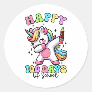 Happy 100 Days Of School Unicorn 100 Days Of Schoo Classic Round Sticker