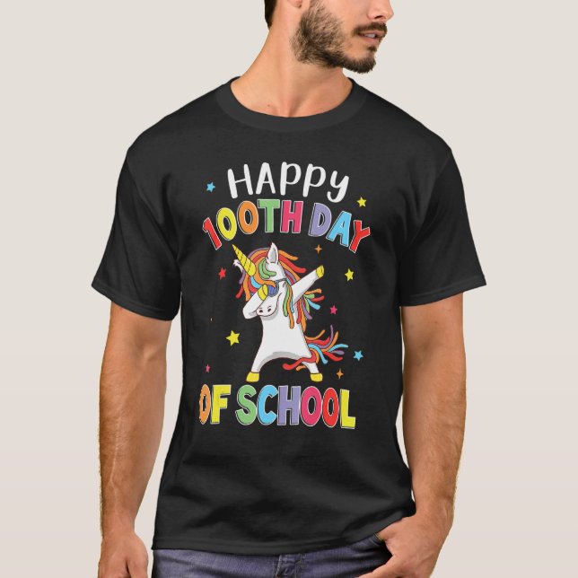 Happy 100 Days Of School Unicorn Dabbing Teacher S T-Shirt (Front)