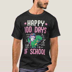 Happy 100 Days Of School Unicorn Rex Dinosaur Math T-Shirt
