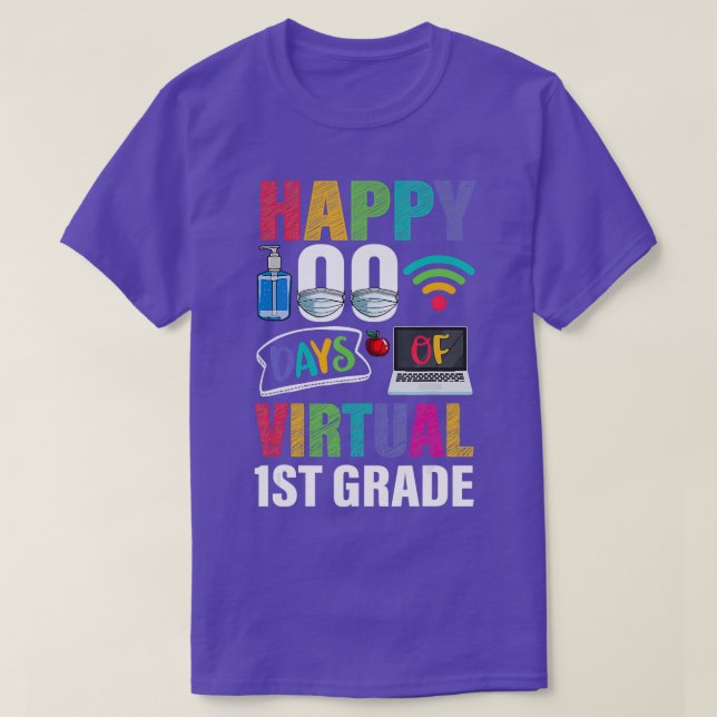 Happy 100 Days of Virtual 1st Grade Kids Teacher S T-Shirt (Design Front)
