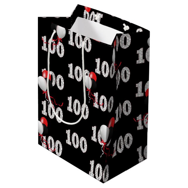 Happy 100th Birthday Balloons Medium Gift Bag (Back Angled)