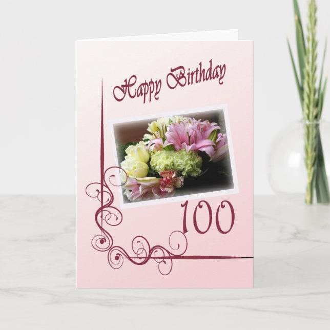 Happy 100th Birthday Card - Flower Bouquet (Front)