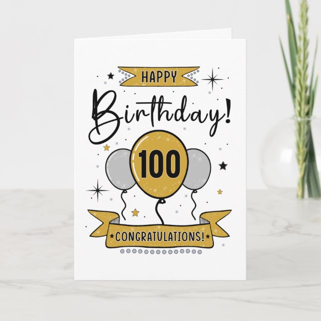 Happy 100th Birthday Card in gold (Front)