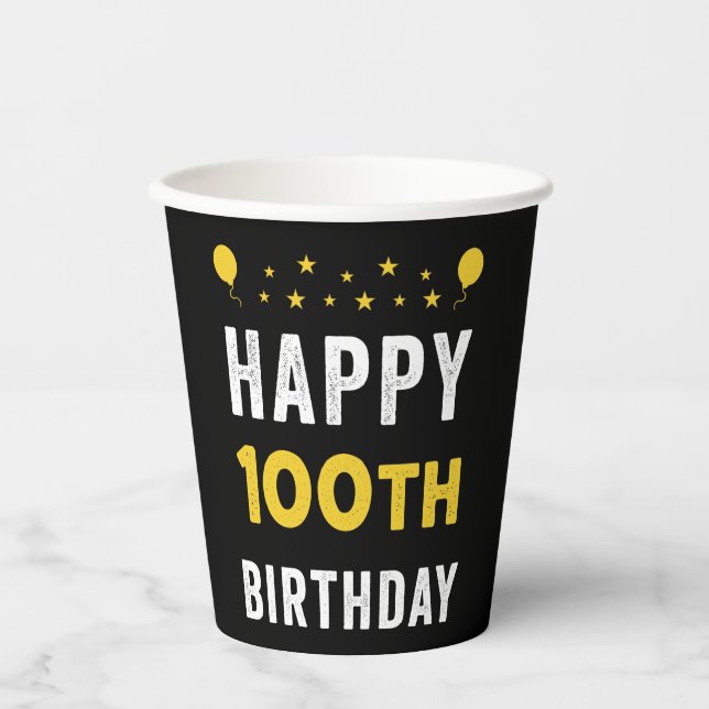 Happy 100th Birthday Centenarian Celebration Party Paper Cups (Front)