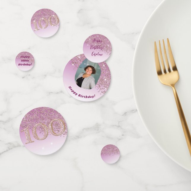 Happy 100th Birthday Chic Rose Gold Glitter Confetti (Group)
