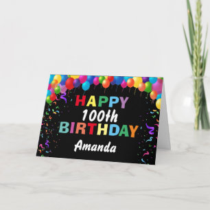 Happy 100th Birthday Colourful Balloons Black Card