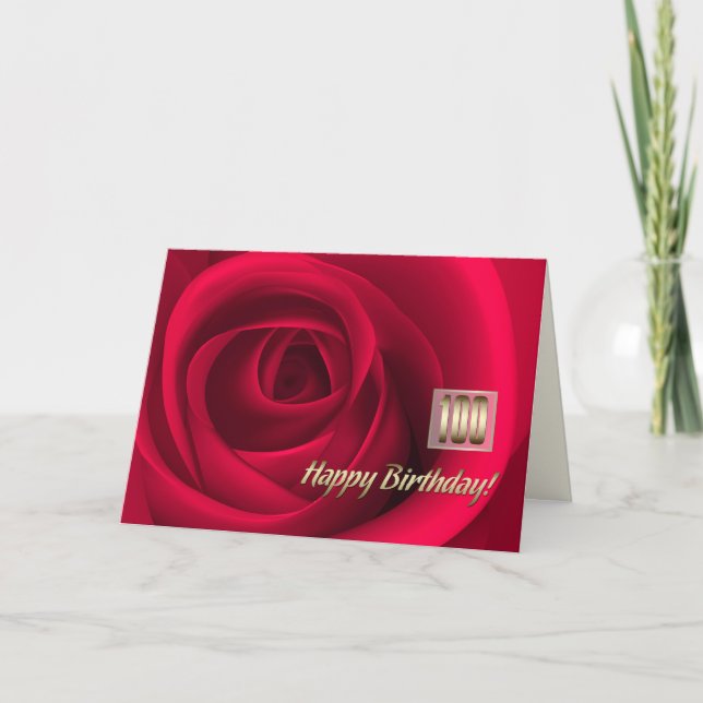 Happy 100th Birthday. Elegant Red Rose Card (Front)