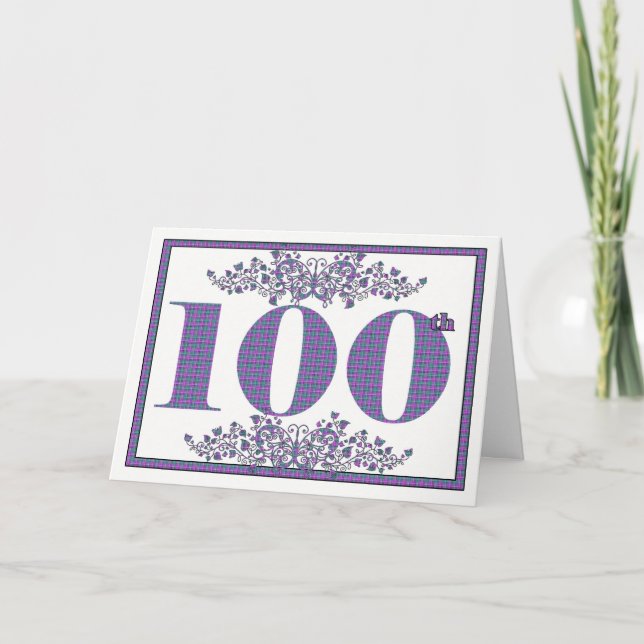 Happy 100th Birthday gingham card (Front)